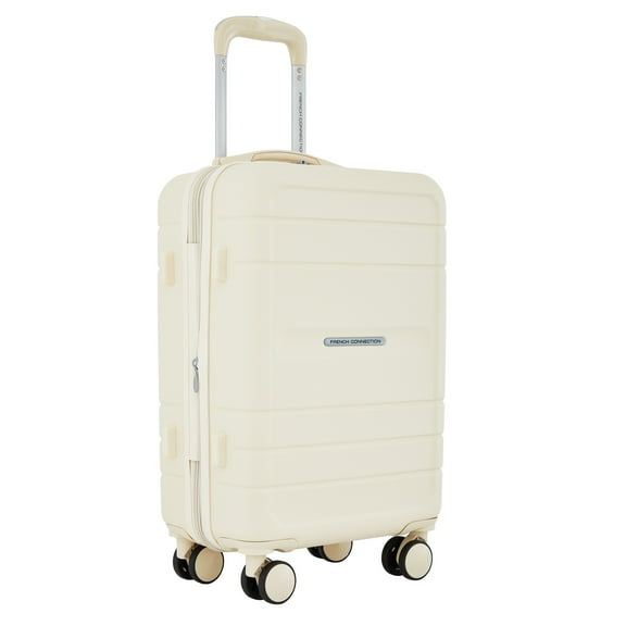 French Connection 22 inch Expandable Rolling Carry-on Luggage with Cup Holder, Whitecap Gray
