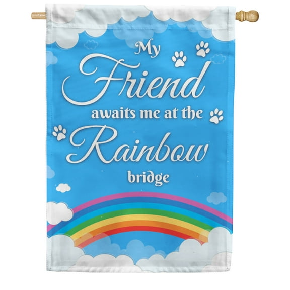 America Forever Pet Memorial House Flag - Reuniting On The Rainbow Bridge, Lost Pet Cat Dog Bereavement Remembrance - Double Sided Seasonal Yard Outdoor Decorative Flag - 28" x 40"