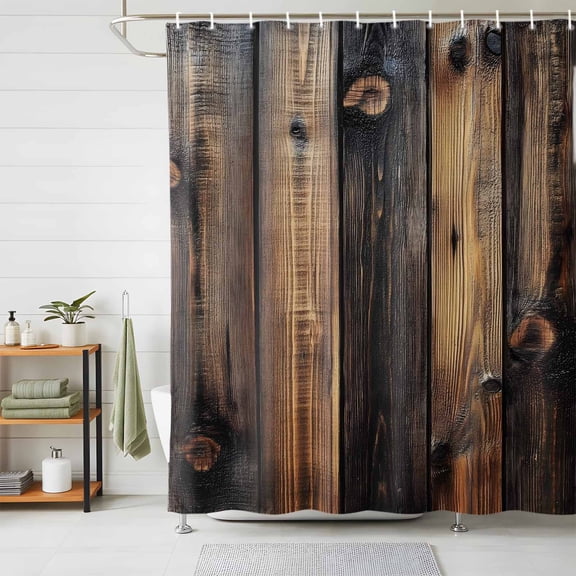 Shower Curtains for Bathroom, Black Brown Board Waterproof Fabric Shower Curtain, Vintage Chic Shabby Wooden Grain Decorative Bathroom Curtain for Bathtub, 36"x72", No Hooks Included