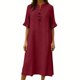 thumbnail image 2 of TaTaai Ladies V-Neck Ruffle Half Sleeve Solid Color Long Dress Button Down Design with Pockets Fashion Casual Comfortable Dress for Women Gift, 2 of 6