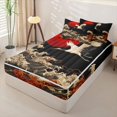 thumbnail image 2 of Castle Fairy Oriental Red Crane Wave Zipper Queen Comforter Set with Fitted Sheet and 2 Pillowcases,Crimson Sun Japanese Seascape Zipper Bedding Set,Black Rust,Black Reversible,4 Pieces, 2 of 6