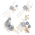 thumbnail image 1 of GOOHOCHY NUOBESTY - Juego de 4 accesorios para el cabello de boda con horquillas de perlas, peines de diamantes de imitación y pinzas para el cabello en forma de U (azul), 1 of 8