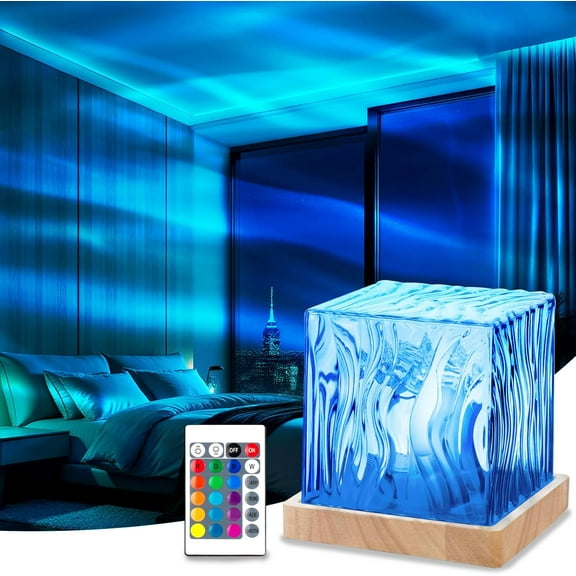 Aurora Borealis Night Light Projector, Cube Lamp with 16 Colors and Aurora Drift Effects, Rechargeable Cordless Mood Ambient Lighting for Room Decor
