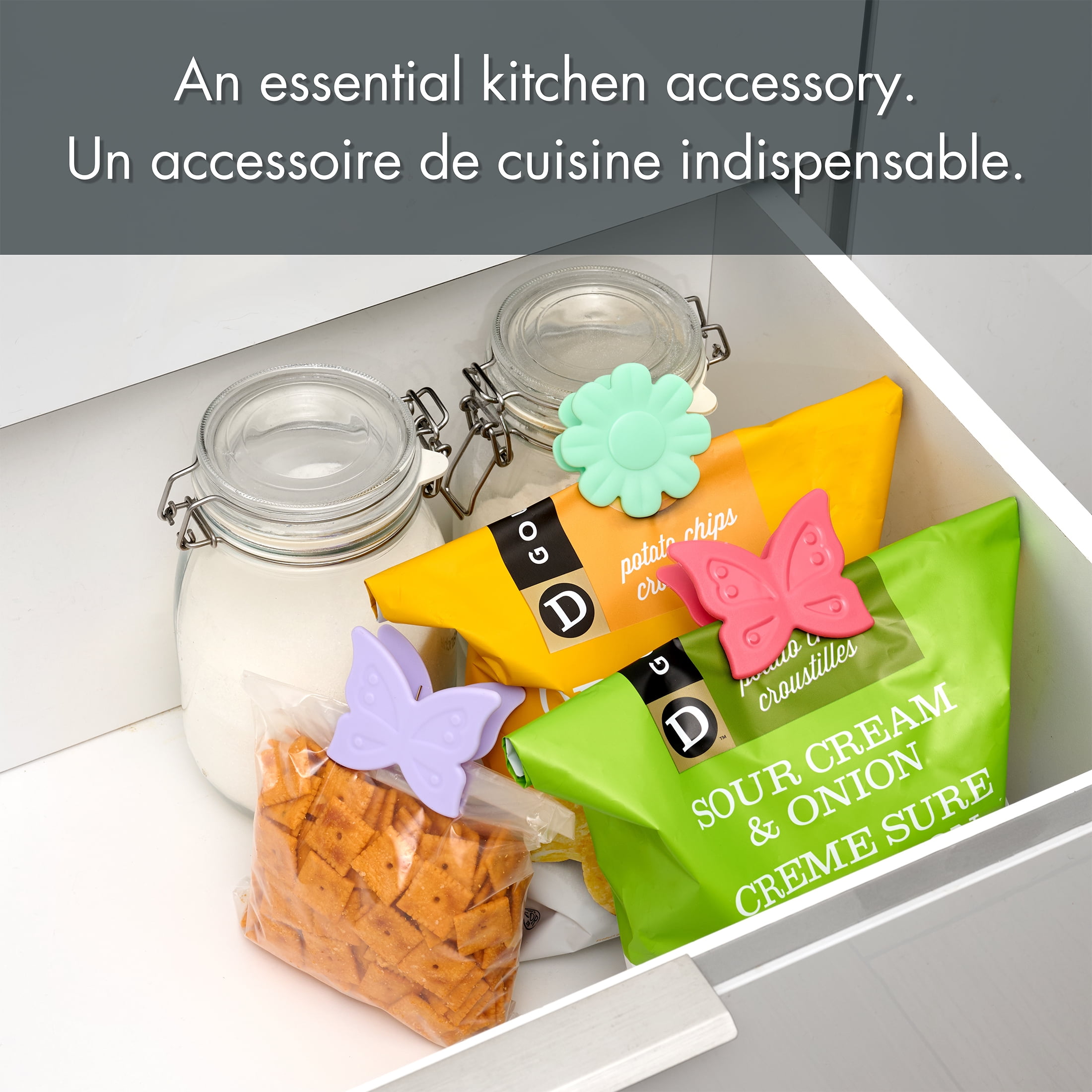 Way to Celebrate 3-Pack Butterfly and Flower Kitchen Bag Clips in Deep Pink, Soft Green and Soft Purple