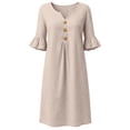 thumbnail image 4 of Smsaxvxz Women's Summer Dresses Fashion Solid Button V-neck Ruffle Short Sleeve Casual Loose Beach Vacation Midi Dress Beige 2XL, 4 of 9