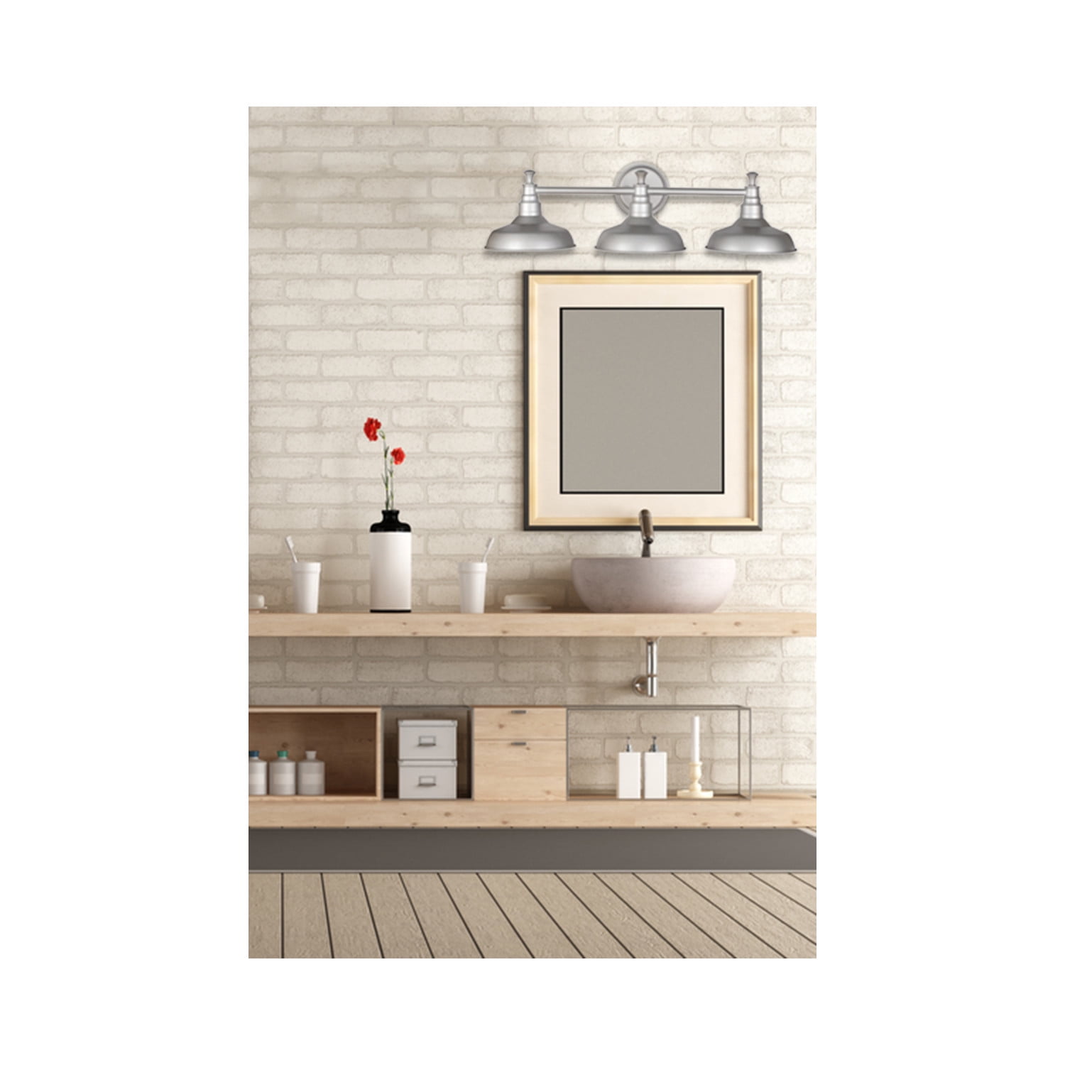 Design House Kimball 3-Light Industrial Indoor Vanity Light with Metal Shade, White