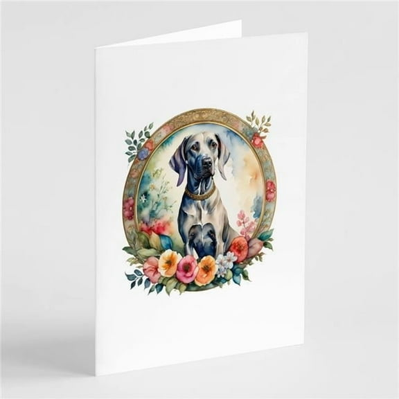 Weimaraner and Flowers Greeting Cards and Envelopes Pack of 8 7 in x 5 in