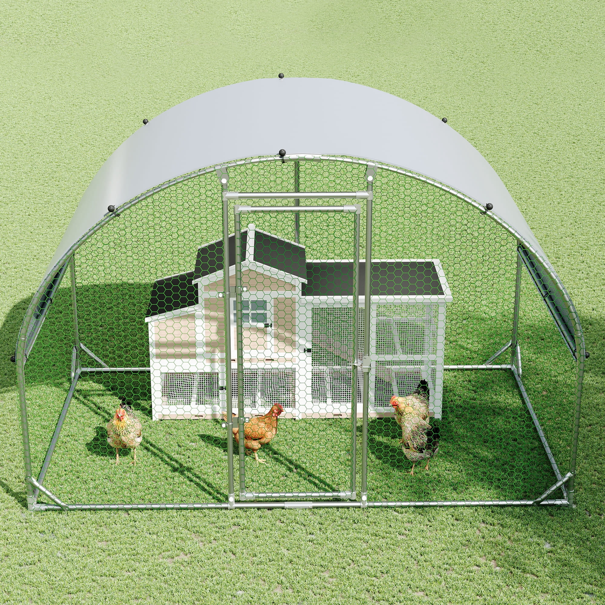 DreamCurship Large Metal Chicken Coop, Large Walk-In Poultry Cage, Outdoor Metal Chicken Runs Hen House with Waterproof and Anti-UV Cover
