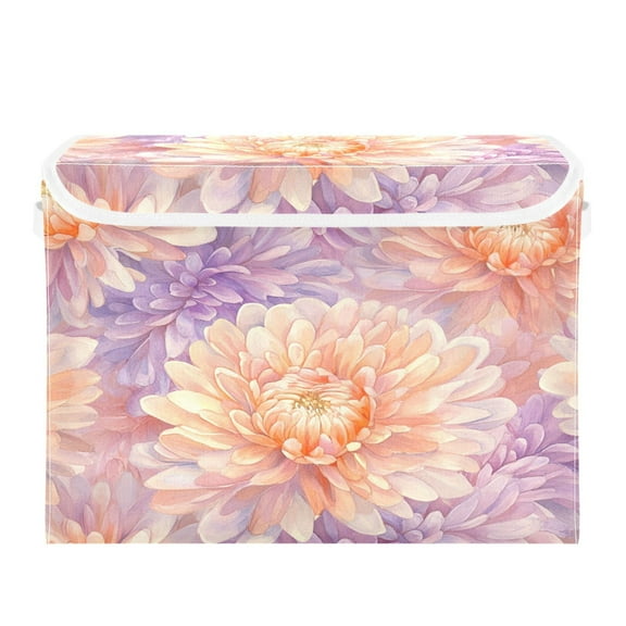 Storage Box With Lid 16.5x12.6x11.8In Foldable Stacked Household Storage Box Chrysanthemums Cream