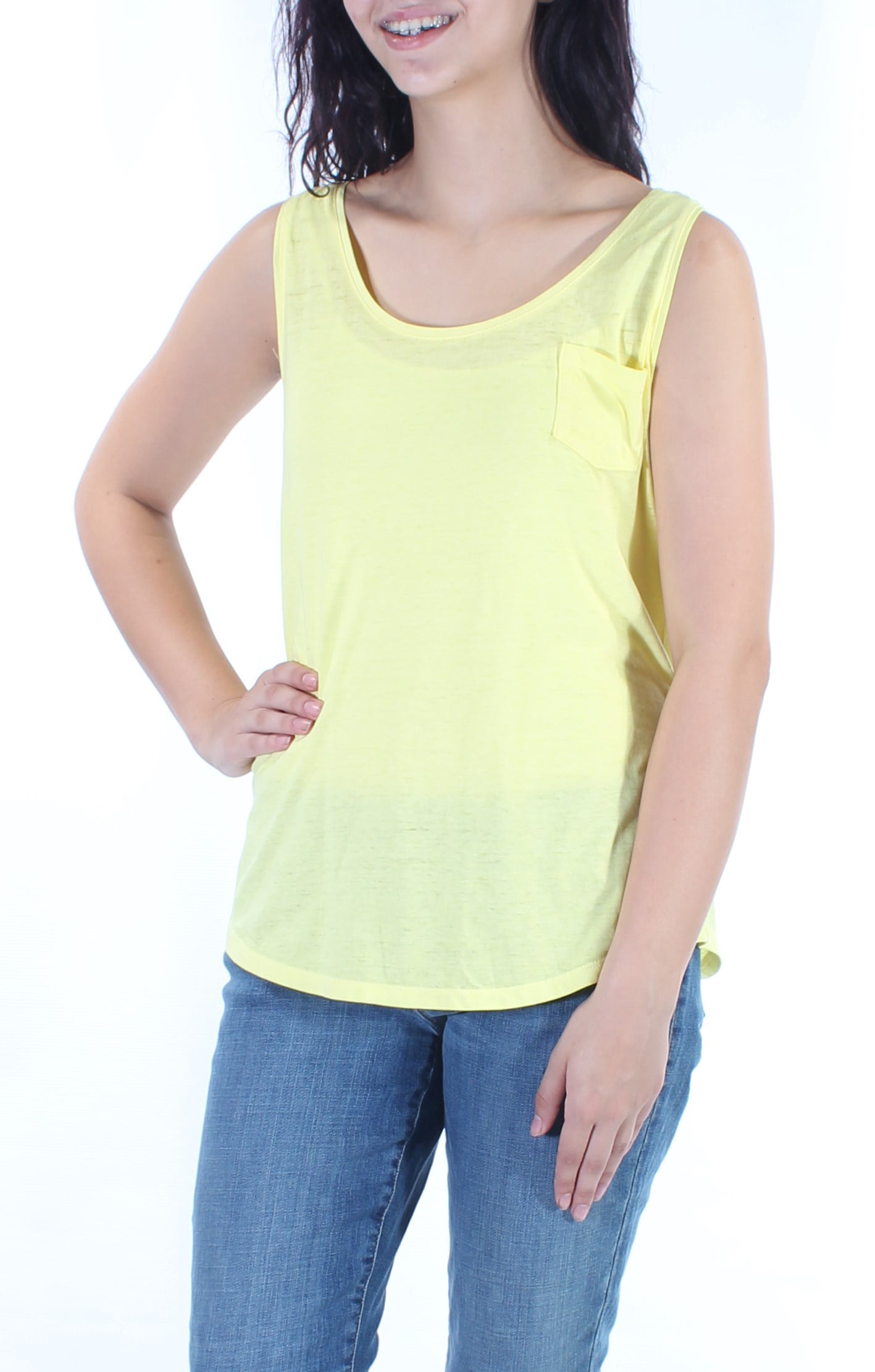 STYLE & COMPANY Womens Yellow Sheer Sleeveless Scoop Neck Top Size: M ...
