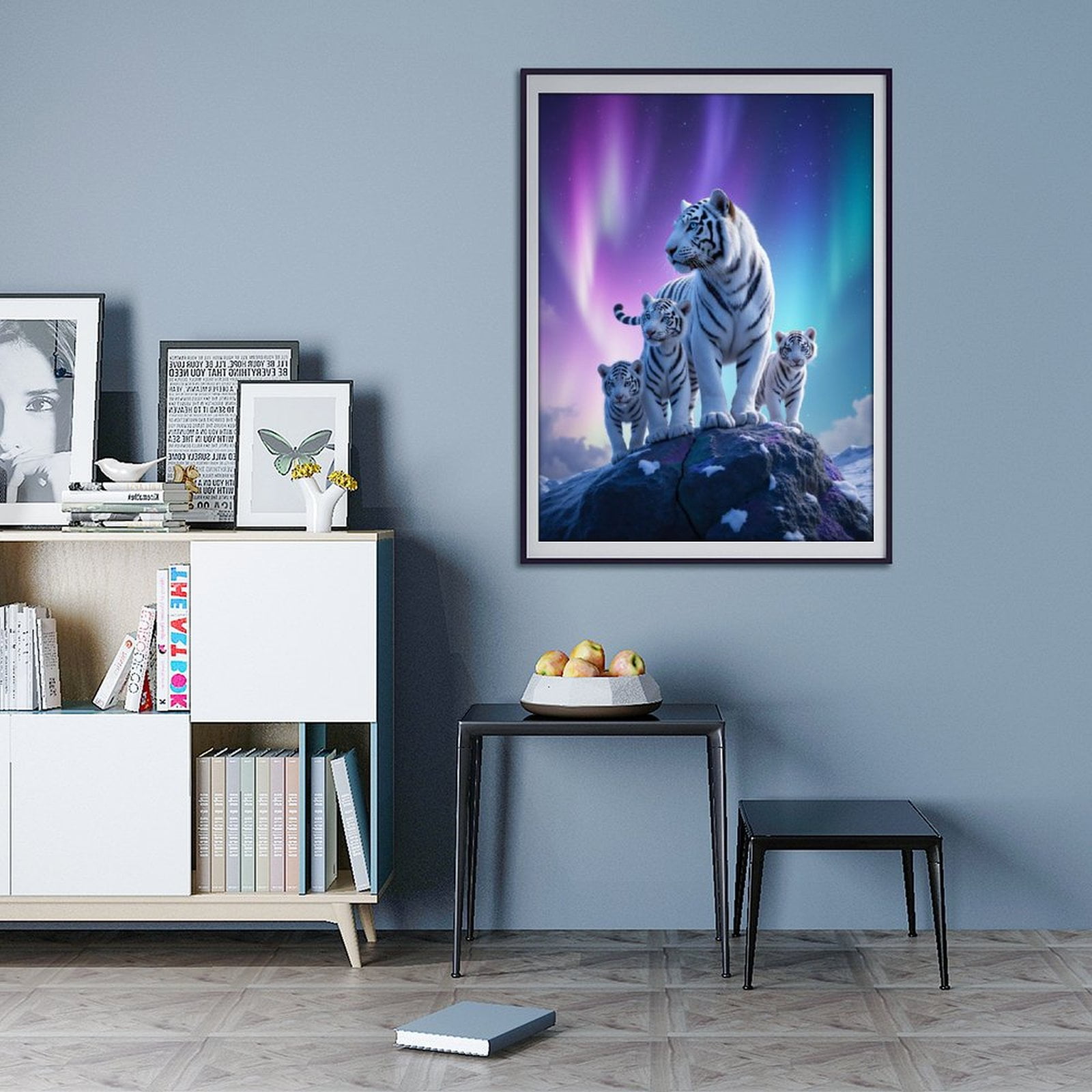Diamond Art Kit for Adults, White Tigers Under Aurora Sky Diamond Painting for Adults Beginners, DIY Diamond Art Painting Kits, 5D Diamond Painting Crafts for Home Decor 12x16 Frameless