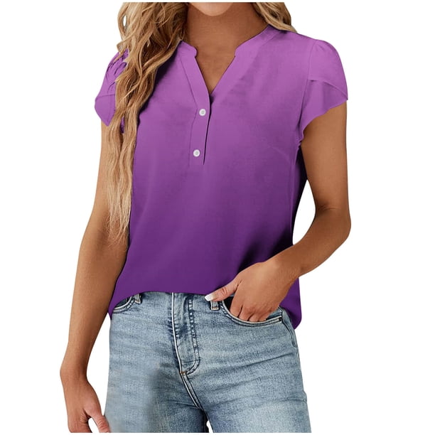 Fiudx Ofertas Flash Artículos En Oferta Camisetas Informales de Moda para Mujer, Blusas Estampadas, Camisas con Botones, Camiseta de Manga Corta con Cuello En V