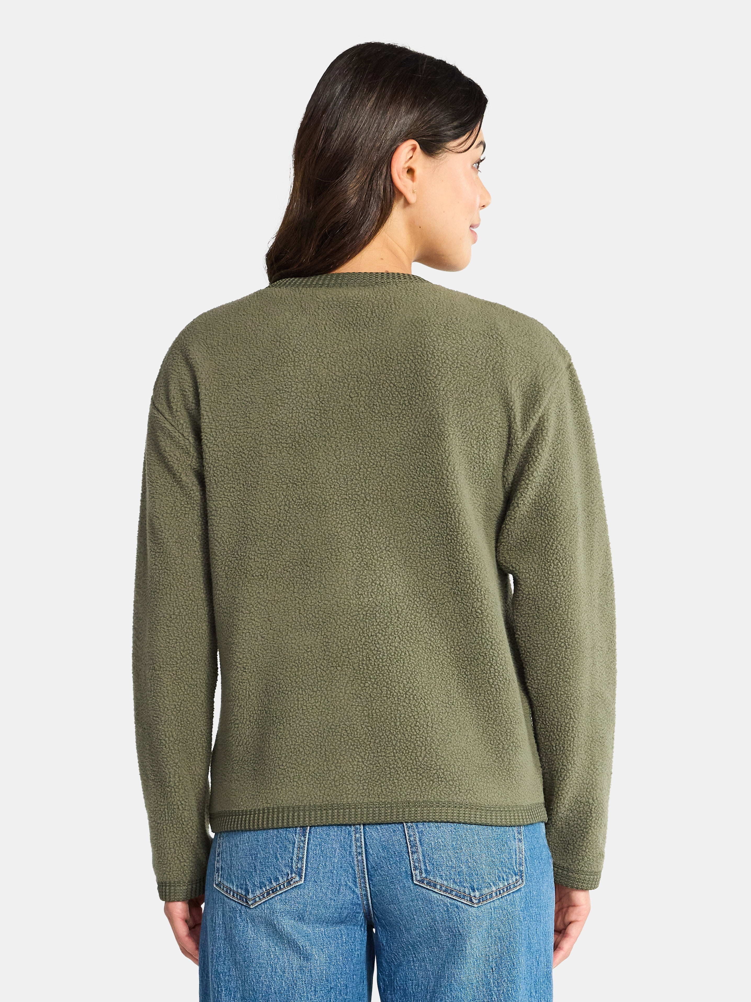 Time and Tru Women's Fleece Button Up Jacket, Lightweight, Sizes XS-XXXL