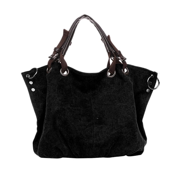 Bolso de mano de lona de gran capacidad de 25 x 15 cm, moderno, informal, de poliéster y algodón, para mujer (negro)