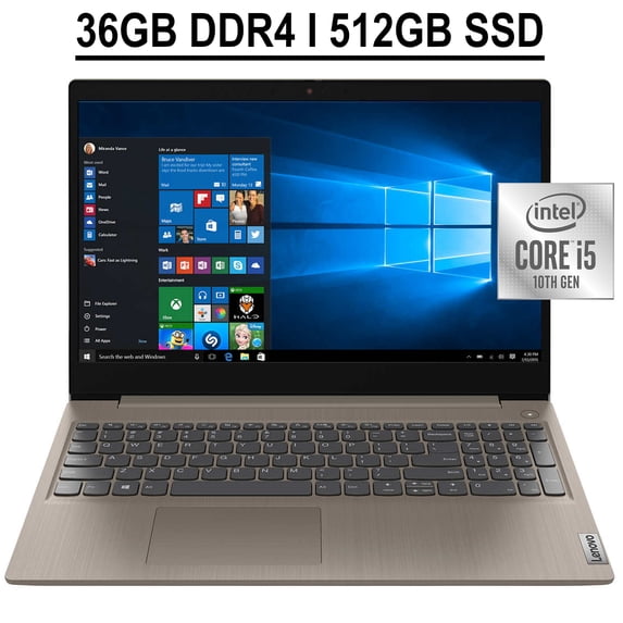 Lenovo Ideapad 3 15 Business Laptop 15.6" HD Anti-glare Touchscreen 10th Gen Intel Quad-Core i5-1035G1 36GB DDR4 512GB SSD Intel UHD Graphics HDMI Dolby Audio WiFi6 Win10 Almond