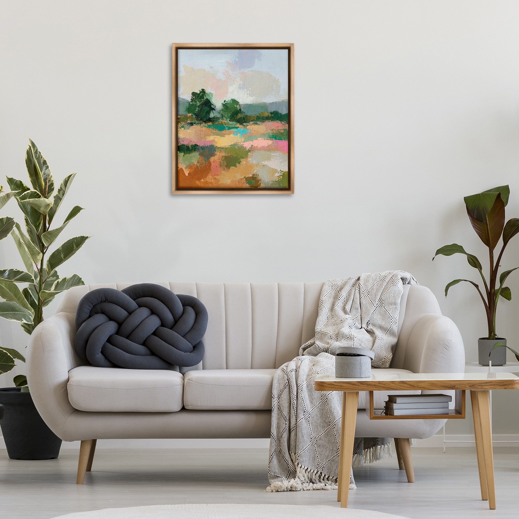 Stupell Industries Abstract Spring Landscape Landscape Painting Brown Floater Framed Art Print Wall Art, 25 x 31