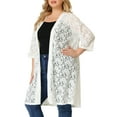 thumbnail image 4 of Agnes Orinda Women's Plus Size Mother's Day Cardigans Lace Lightweight Knit 3/4 Sleeves Cover Up Cardigans 4X White, 4 of 7