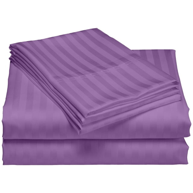 Collection Hôtel 1200 Douces au Toucher et Infroissables Luxueuses à Rayures Ensemble de Draps 6 Pcs (Full, Violet)