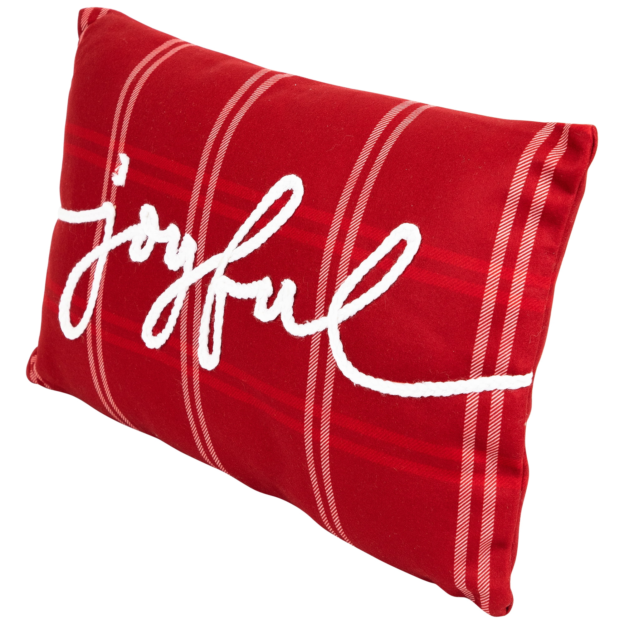 Plaid Joyful Christmas Throw Pillow - 19" x 11.25" - Red and White