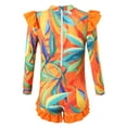 thumbnail image 4 of Kiijoy Little Girls Long Sleeve Zip-Up Rash Guard Tropical Ruffle One-Piece Swimsuit, 4 of 5