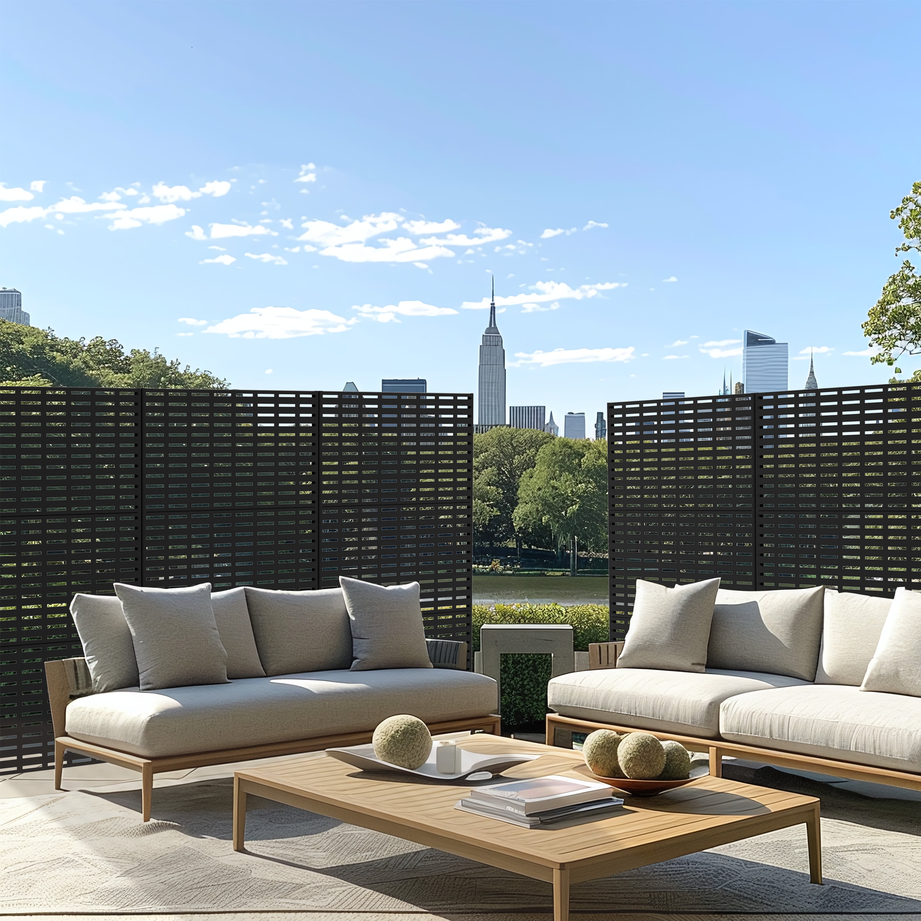MAYEERTY 72*47" Outdoor Black Metal Privacy Panel Screen for Patio, Rect Grid Pattern
