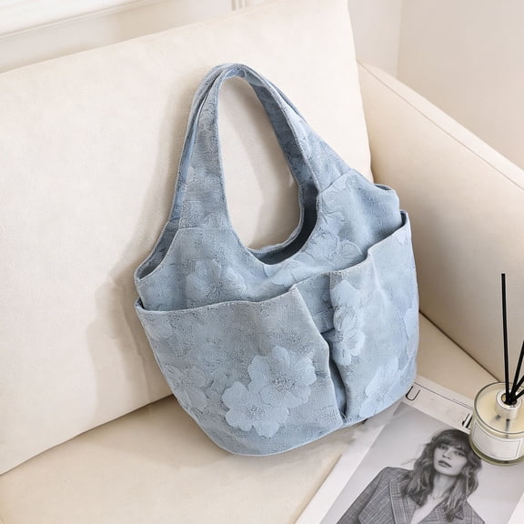 HOZVOMI Elegant Embroidered Women Handbag, Multiple Pockets & Fastening Top Handle Bag, Large Capacity Canvas Commute Tote Mommy Bag Vegetable Basket Bag, Flexible for Commuting and Daily Use