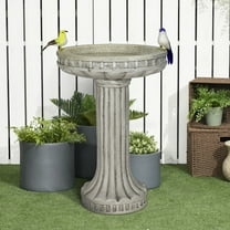 24 inch H Modern Outdoor Garden Bird Bath - Glass Fiber Reinforced Concrete Construction Garden Birdbath for Lawn Yard Garden Decor