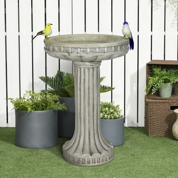 24 inch H Modern Outdoor Garden Bird Bath - Glass Fiber Reinforced Concrete Construction Garden Birdbath for Lawn Yard Garden Decor