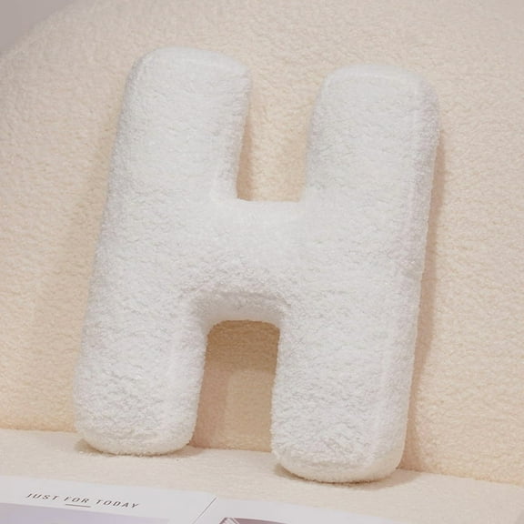 15.7" Soft Velvet White Letter Pillow English Alphabet A to Z Letter Decorative Throw Pillow for Bedroom Living Room Decor，H