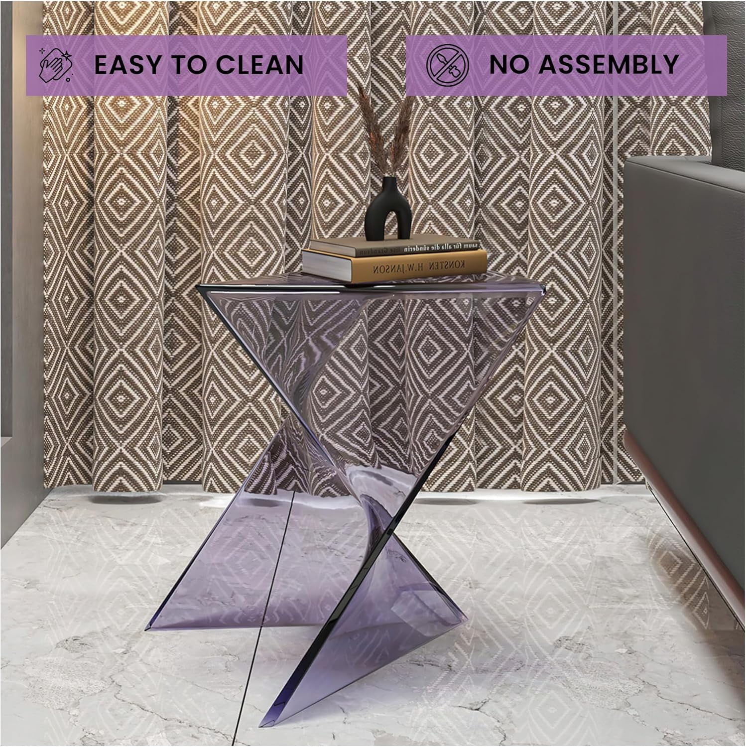 LeisureMod 15.75" Triangular Side Table, Stackable Plastic Accent End Table for Indoor & Outdoor Use, Weather-Resistant Modern Patio & Living Room Table, Set of 2, Clear
