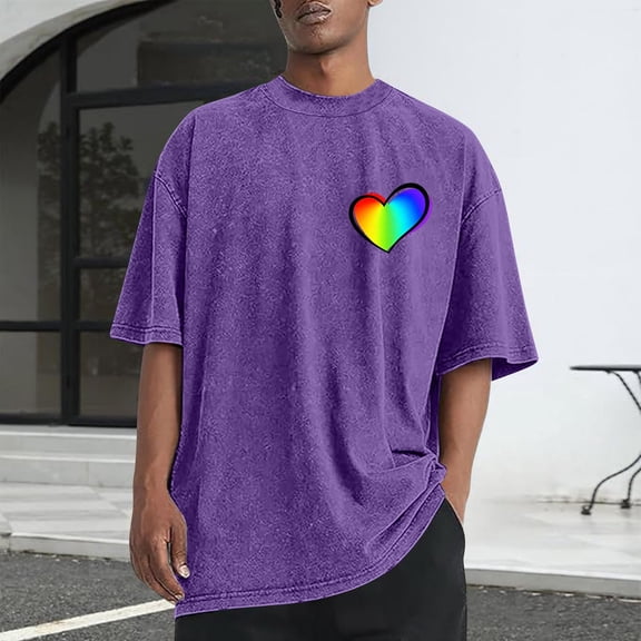 XUNKUSGA Men's T-Shirts Soft Cotton Oversized Unisex Short Sleeves Valentine's Day T-Shirts for Women Casual Baggy Streetwear Boyfriend Tee Tops Fashion Vintage Washed Basic Tees for Men S-5XL Purple