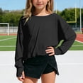 thumbnail image 4 of CUZIBR Girls Youth Shirts Loose Fit Long Sleeve Cropped Top Solid Color Oversized Crewneck Casual Blouse Backless Summer Fashionable Basic Breathable Cozy Lightweight Tee Blouse,Black,5-6 Years, 4 of 8