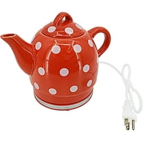 FixtureDisplays® Ceramic Electric Kettle with Red White Polka Dots 13581NEW