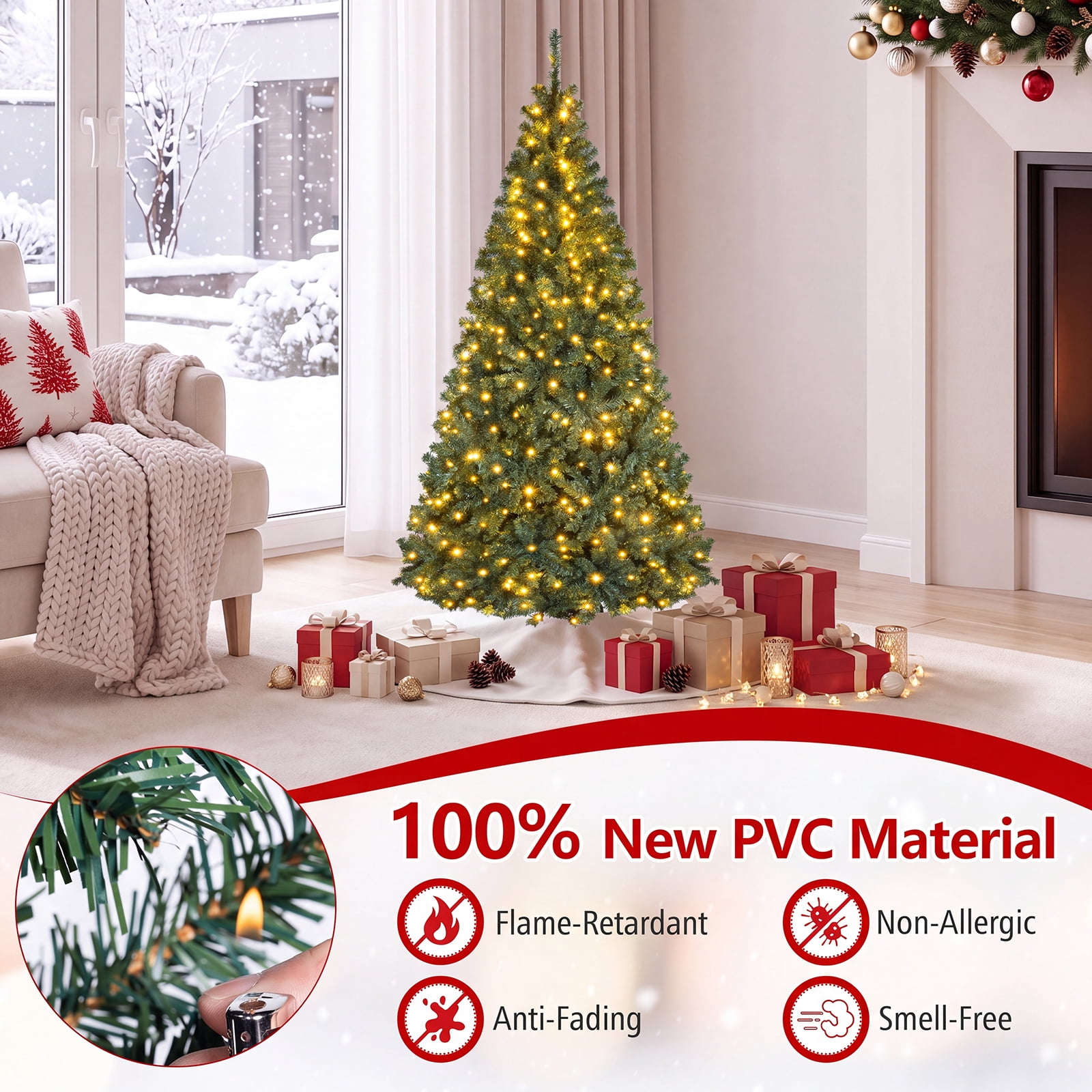 Costway 4Ft Pre-Lit Artificial Christmas Tree Hinged 100 LED Lights