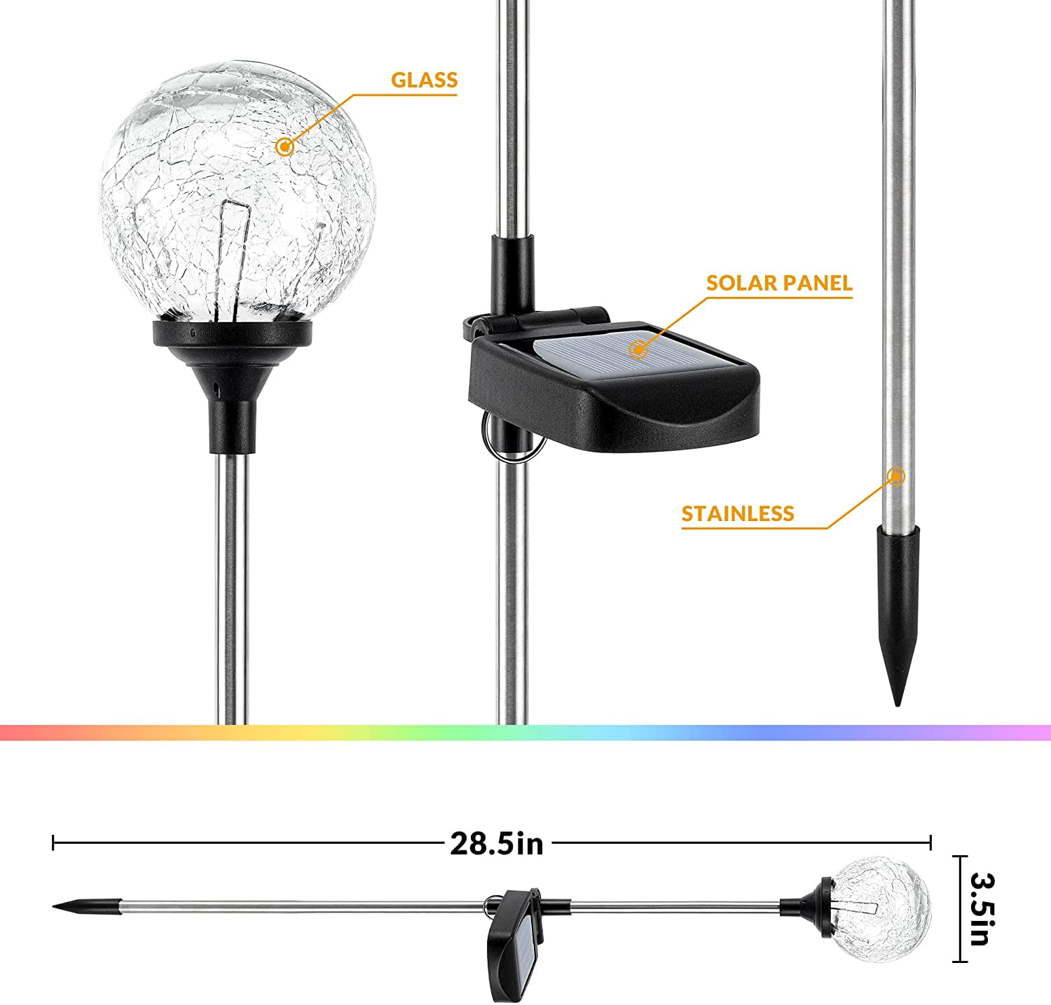 3 Pack Solar Garden Globe Lights Color Changing Cracked Glass Ball Waterproof Outdoor