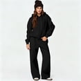 thumbnail image 2 of Szluipve Women Cropped Zip‑Up Hoodie 2 Piece Outfits Drawstring Long Sleeve Full Zip Short Hooded Jacket and Elastic Waist Wide Leg Pants Casual Tracksuit Loungewear Set Black M, 2 of 7