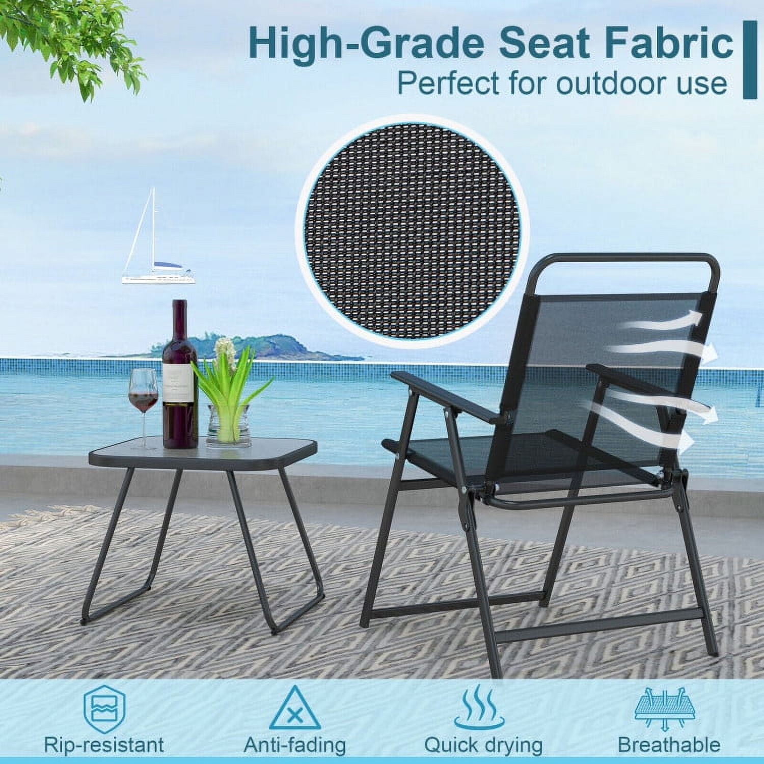 Aimee Lii 3 Pieces Patio Folding Conversation Chairs and Table, Patio Sectional Furniture Set, Black Aimee Lii 3 Pieces Patio Folding Conversation Chairs and Table, Patio Sectional Furniture Set, Black