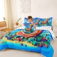 thumbnail image 3 of Feelyou Cartoon Dinosaur Letter J Print Bedding Comforter Set for Boys Girls, Cute Animal Full Bedding Set, Blue, Polkadot Reversible, 7-Piece, 3 of 7