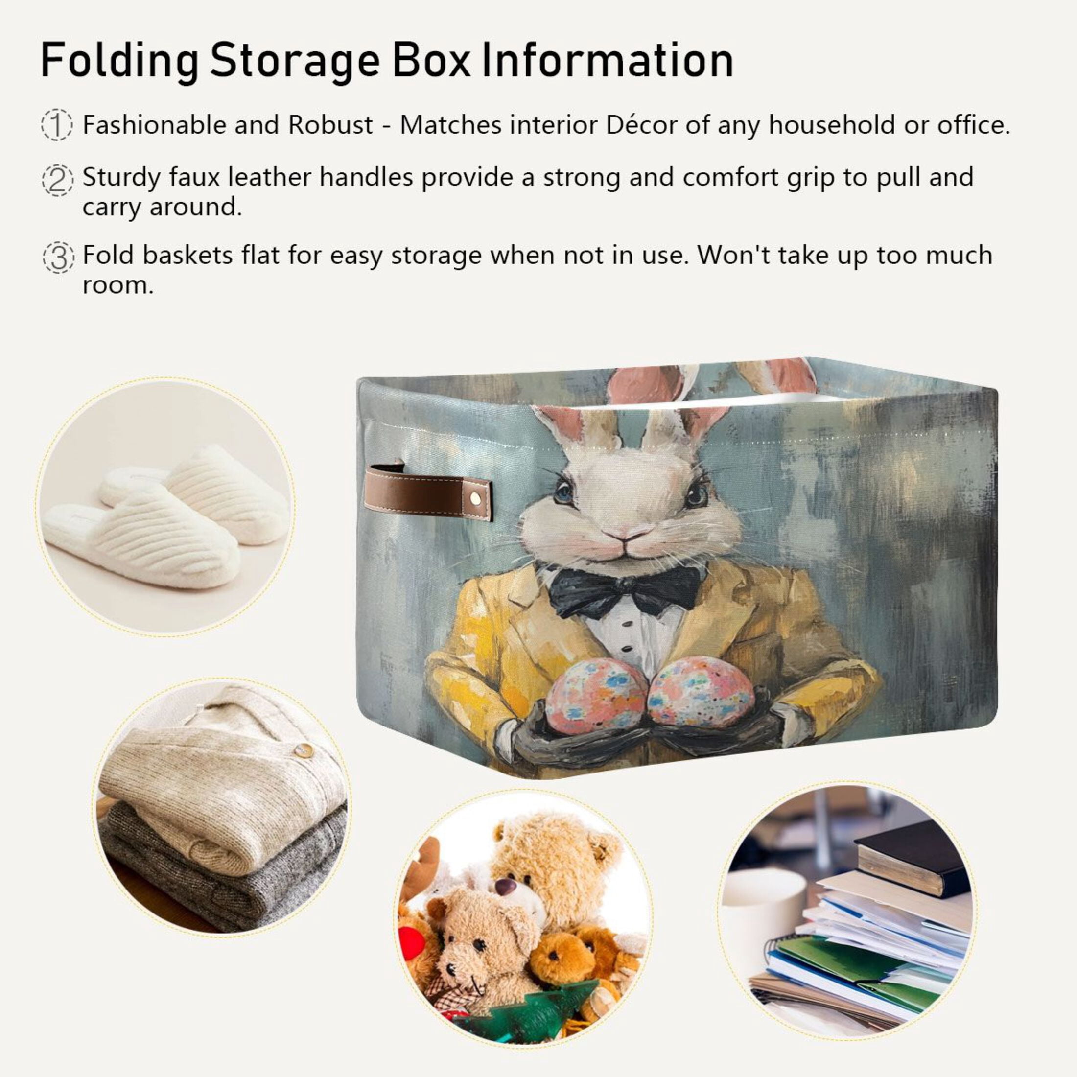 Square Storage Basket 14.2*10.2*8.3 Inch One Sizex2 Shelf Basket Open Home Storage Bins Bedroom Storage Basket Closet Storage Stylish Decor Easter Suit Rabbit
