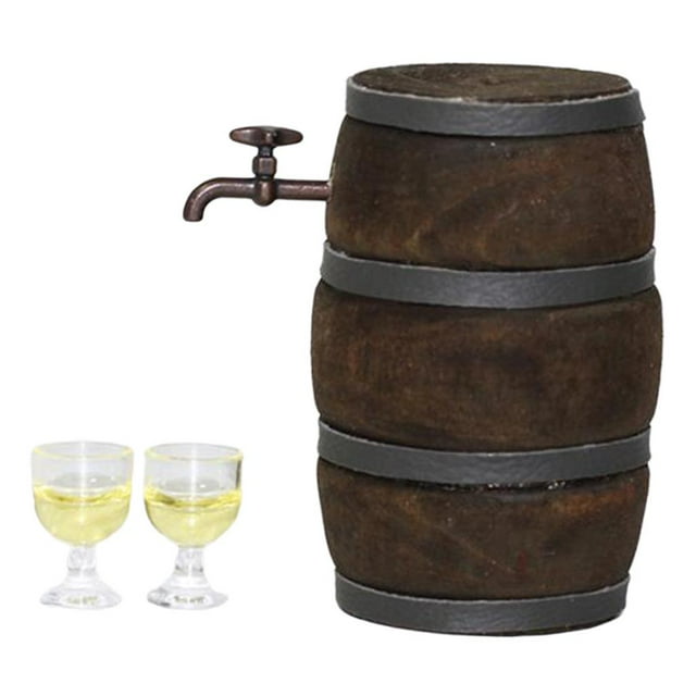 HILABEE Bar de Maison de Poupée 1:12 Modèle de Tonneau Miniature Mini Fût de Bière en Bois Présentoir Modèle 1 Fût 2 Tasses Jaunes