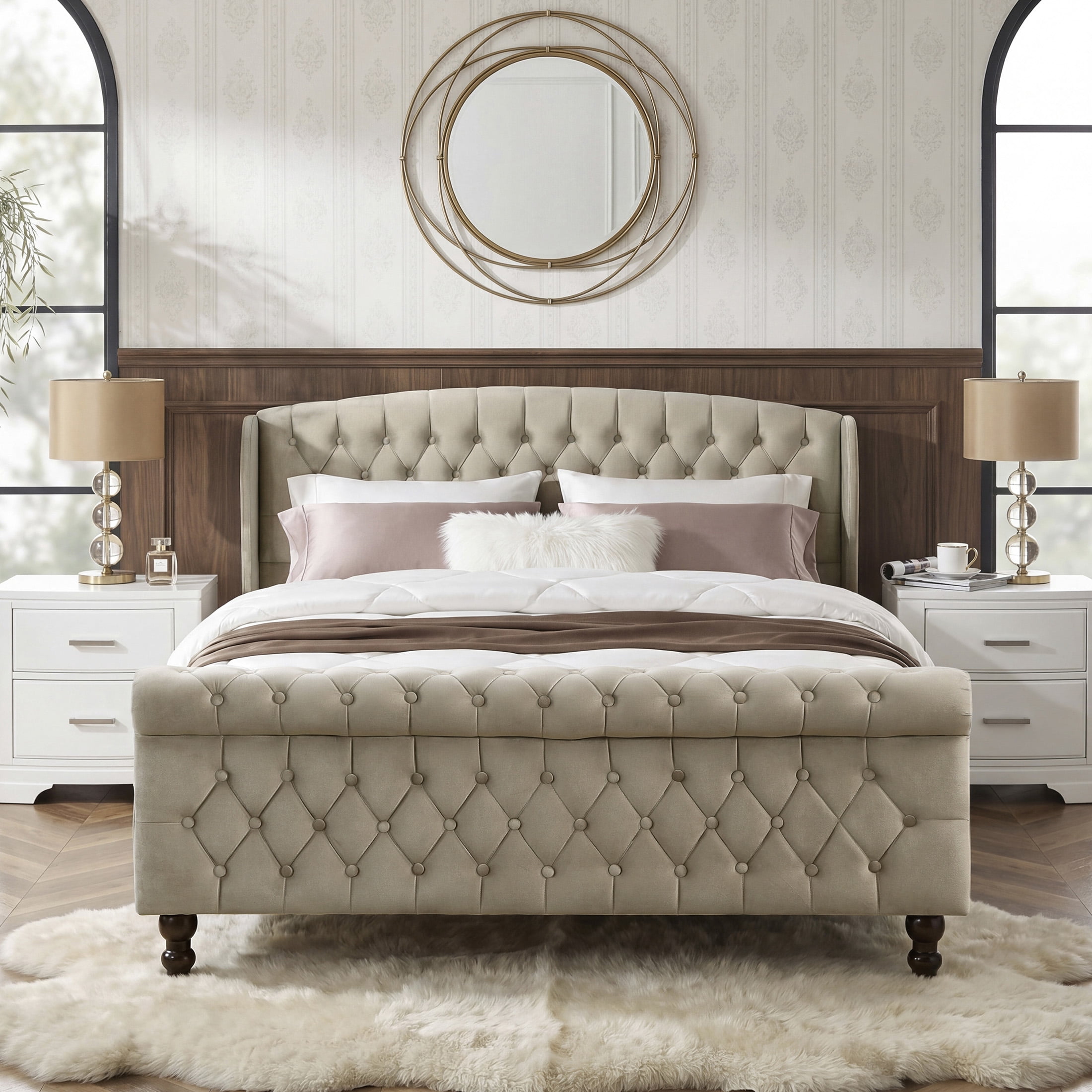 OakvillePark Tova 42"H Velvet Upholstered Platform Bed, Queen, Brown