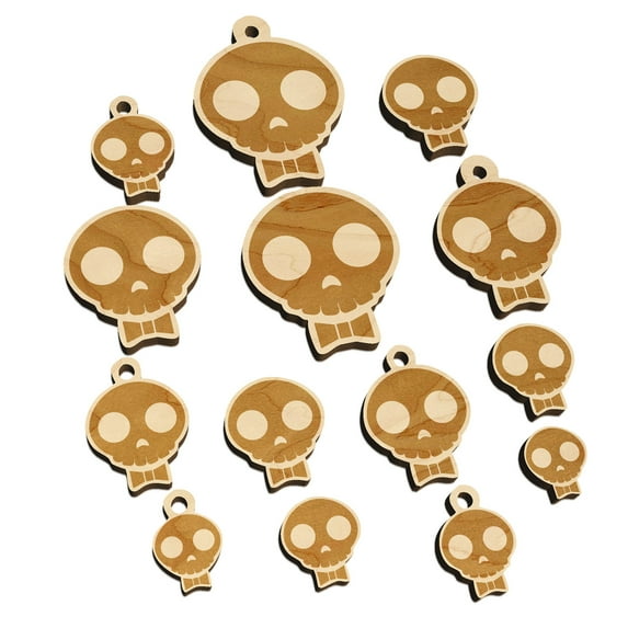 Dapper Skull with Bowtie Wood Mini Charms Shapes DIY Craft Jewelry - No Hole - Various Sizes (16pcs)
