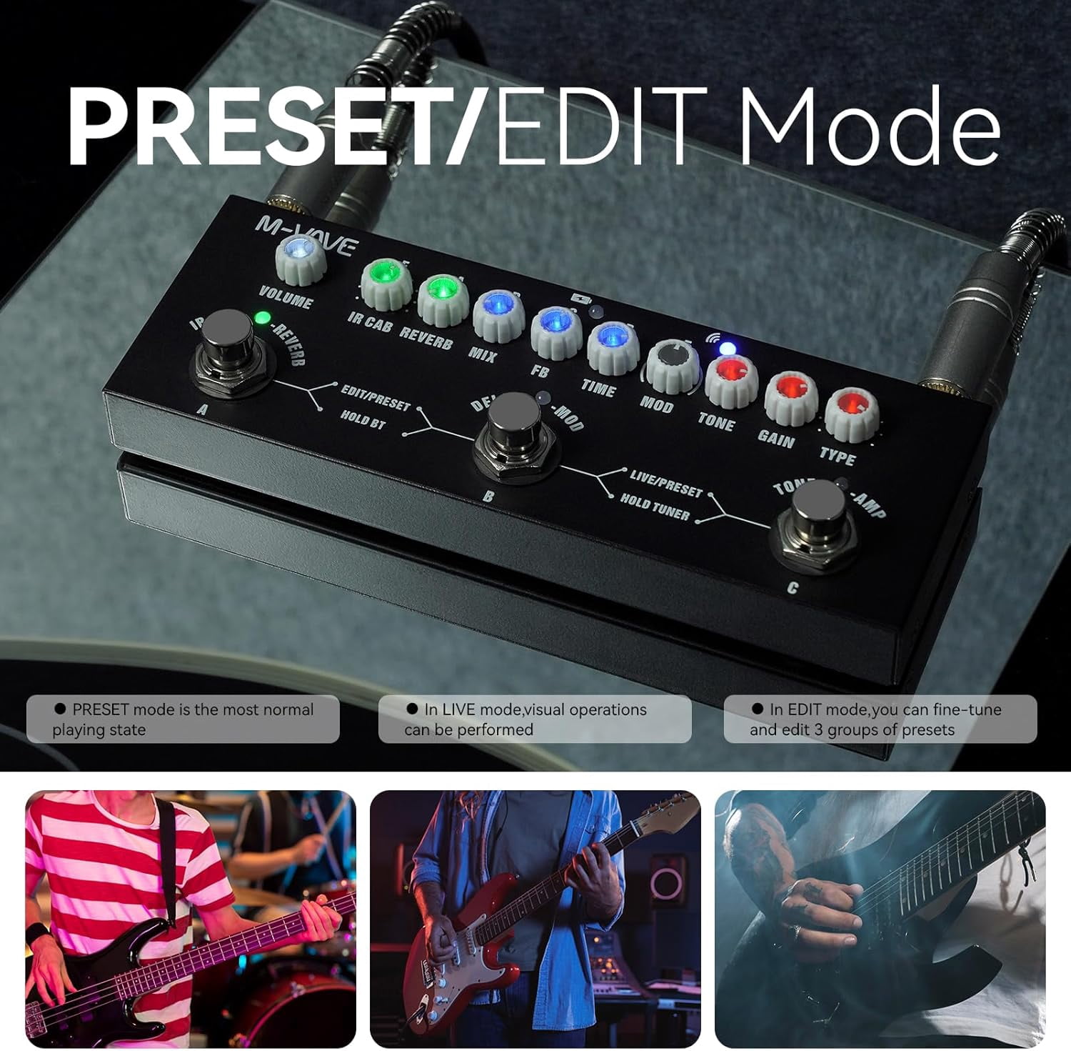 M-VAVE Multi Effects Guitar Pedal, Reverb Guitar Pedal, Delay, Chorus, Phaser, with IR Loading 9 AMP Models, CUBE-BABY Reverb Effect Pedal, Support Recording, Bluetooth 5.0