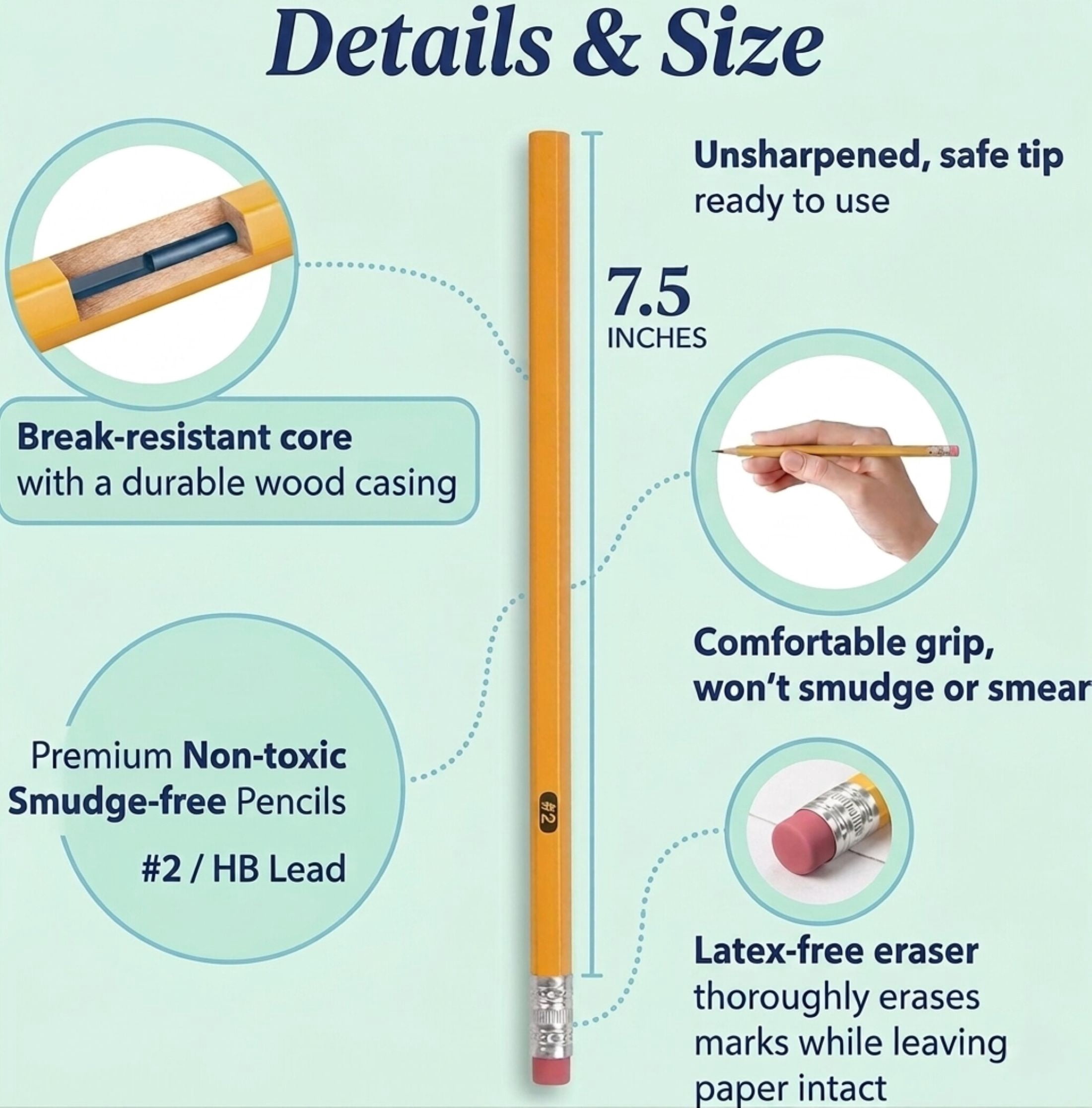 Trailmaker Wood Cased #2 HB Pencils - 500 Unsharpened Yellow Pencils in Bulk for Home, Office (100 5-Packs)