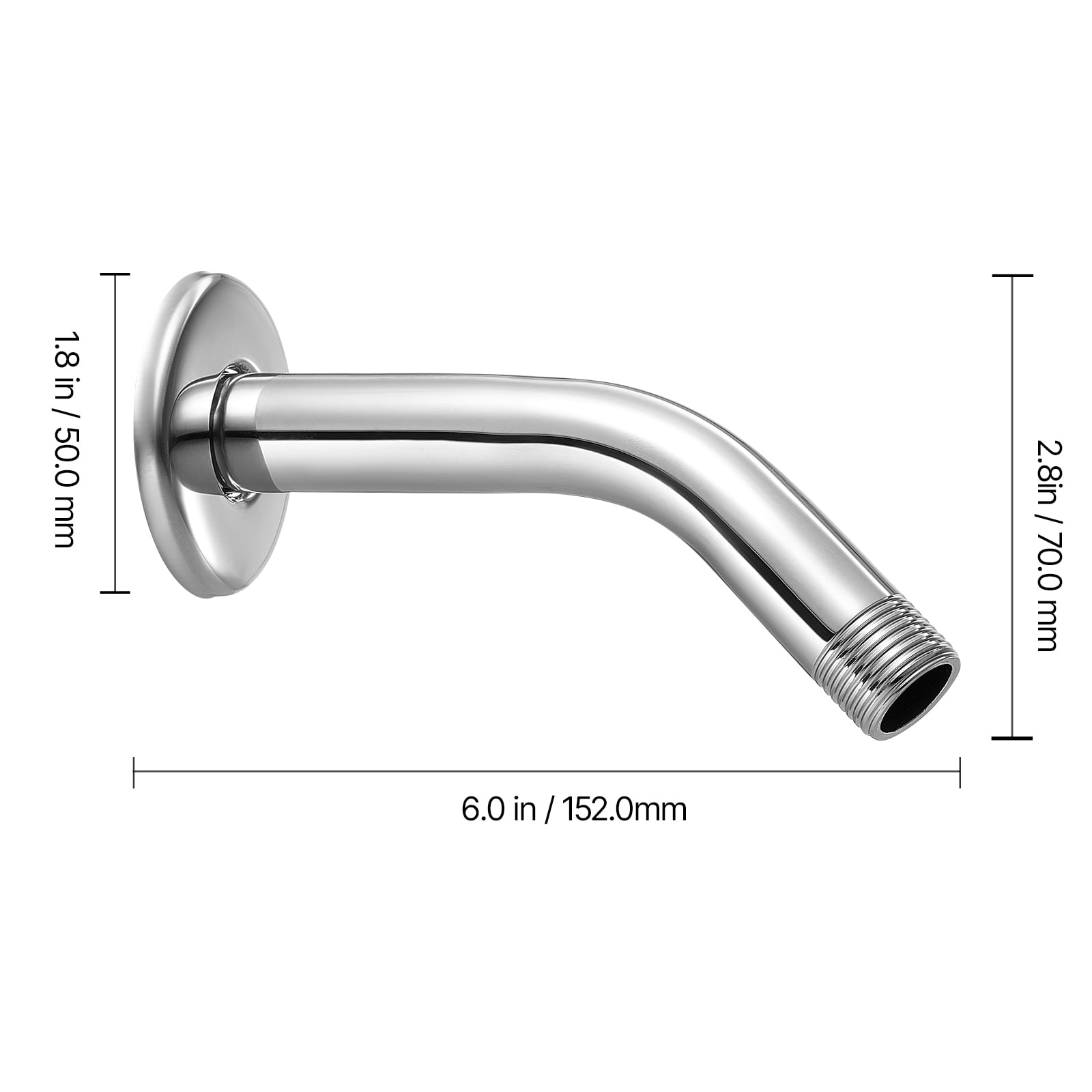 KFFKFF 6-Inch Wall-Mounted Shower Arm with Flange, Stainless Steel Extension, Chrome Finish, Includes PTFE Tape, G1/2 Universal Thread Connector for Fixed and Handheld Showerheads