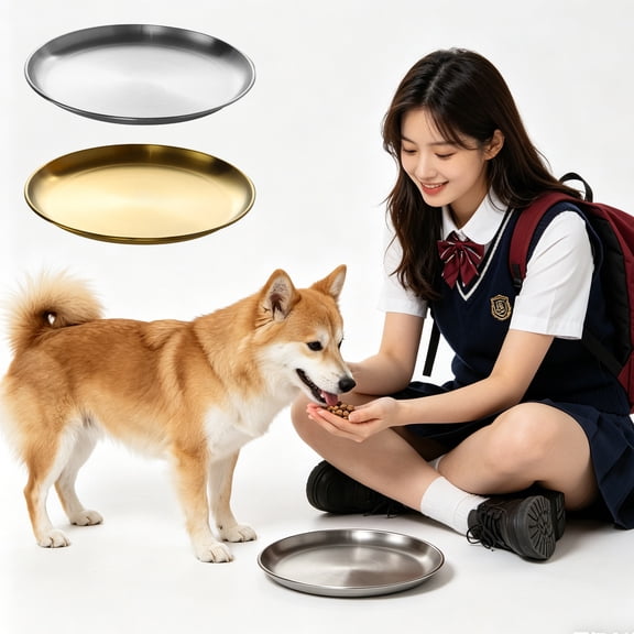 Pet Feeder Plate, Stainless Steel Pet Sculpted Piece, Stainless Steel Plate, Cat Dishes for and Water, 6 Inch Diameter Single 1Pc Smooth Brushed Gold Finish Shallow Round Dish for