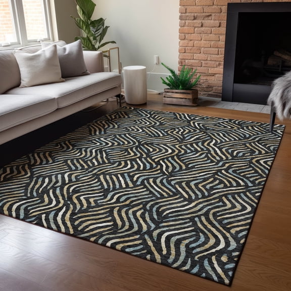 Addison Rugs Chantille Indoor/Outdoor Transitional Abstract Black Machine Washable Rectangle Rug, 10' x 14'