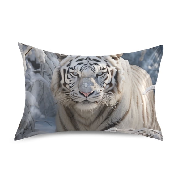 White Tiger Pillowcases Soft Satin Pillow Covers Decorative Rectangle Envelope Closure for Women Men
