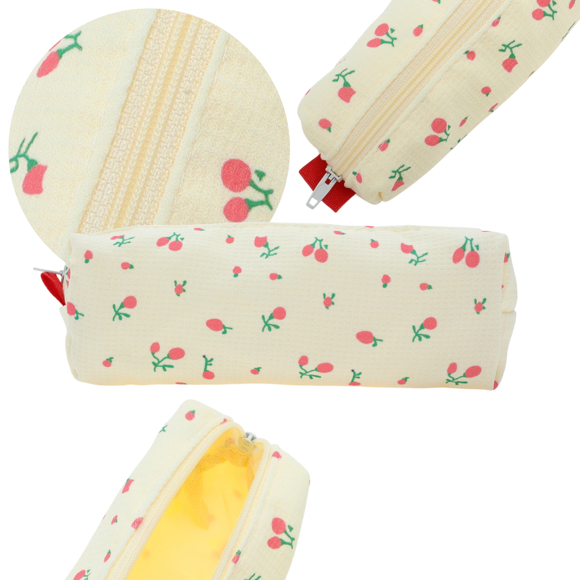 Unique Bargains Pencil Case Grid Print Pen Pouch Stationery Bag for Organizer Beige Pink Floral