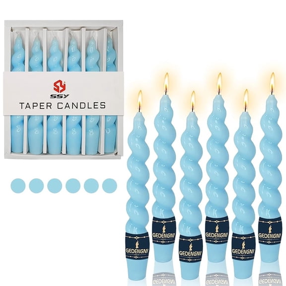 XINAOBAOLUO Spiral Taper Candle Blue Candlesticks,6pcs Long Candle Stick 7.5 inches Tapered Candles Colored Twisted Candlesticks for Home Décor Weddings Festive Women Gifts